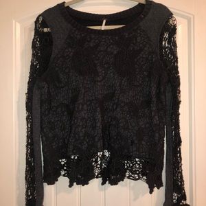 Free People gray lace knit top